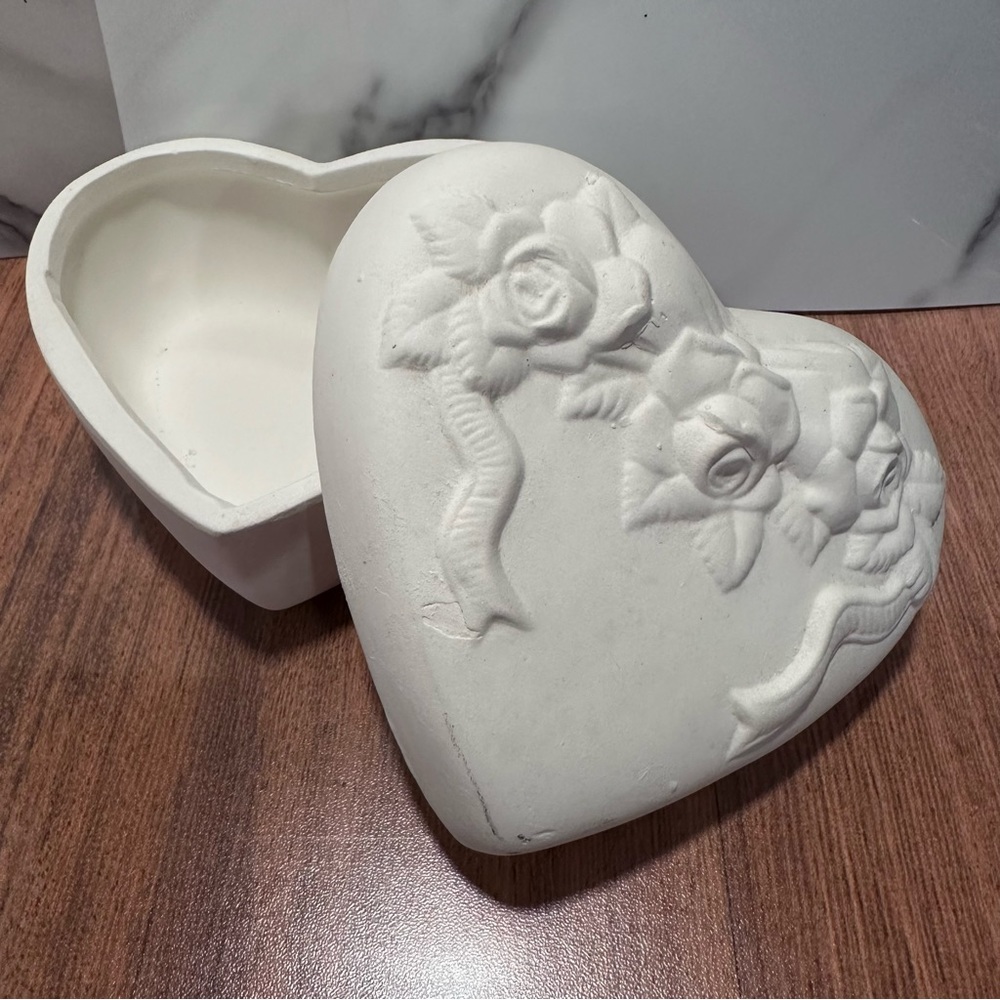 SALE!! Bisque heart trinket box ready to paint